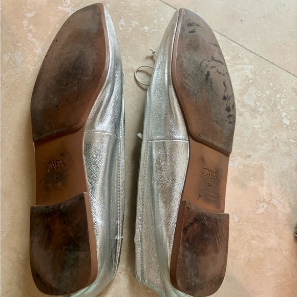 Zara - Metallic Silver Square-Toe Ballet Flats sz 39 - Picture 5 of 5